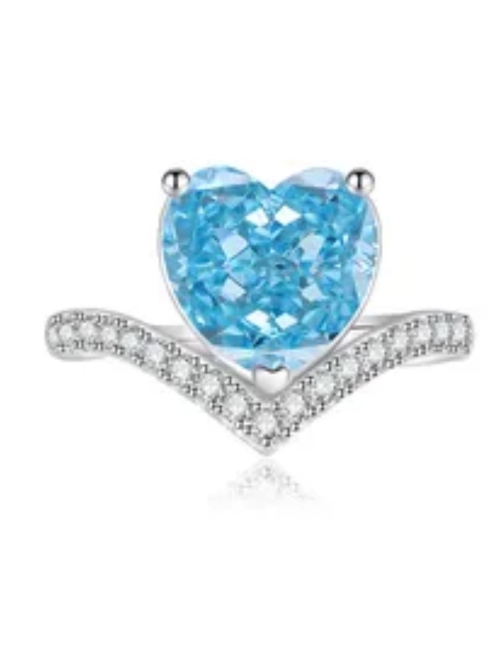 Blue Heart Cz Chevron V-Band Statement ring size 8